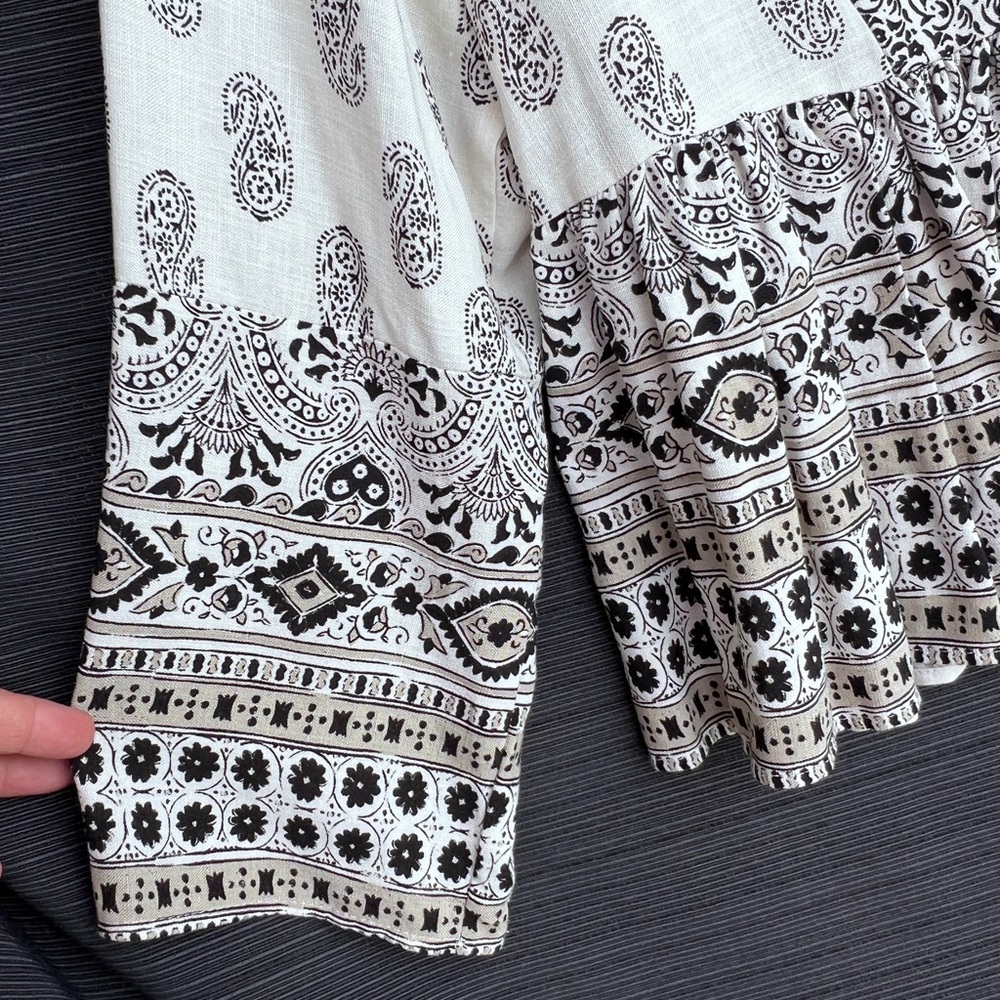 ZARA Linen paisley boho blouse ivory size S - Picture 7 of 17